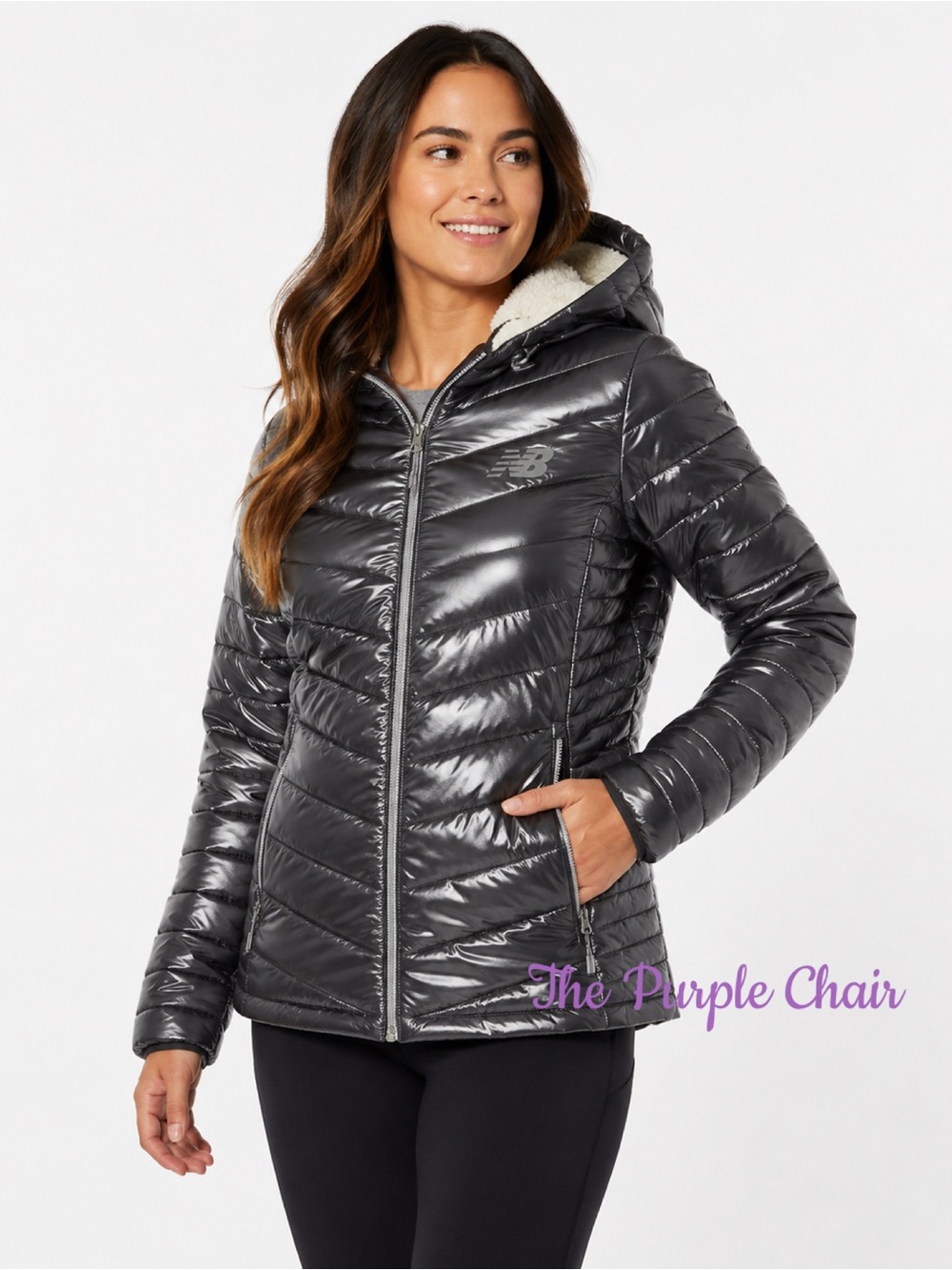 NEW BALANCE Metallic Quilted Sherpa Lined Puffer Coat L